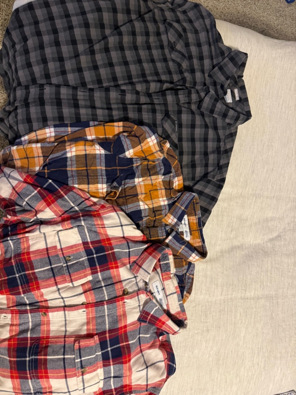 Old Navy Men’s Plaid Button-Down Shirts - Red/Navy, Mustard/Navy, Black/Gray
